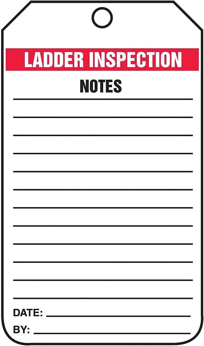 Accuform TRS340PTP Ladder Status Tag, Ladder Inspection - INSPECT Unit Carefully Before Signing Inspection Record, 5.75" x 3.25" x 0.015" Thickness, RP-Plastic, Red/Black on White (Pack of 25) - Image 2